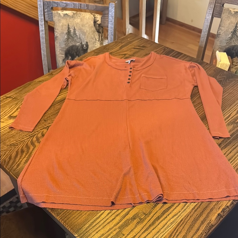 Casual Orange Long Sleeve Dress with Mandarin Collar